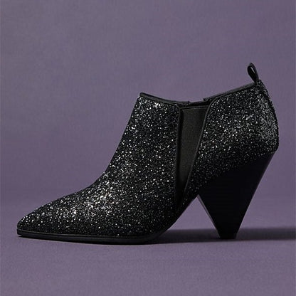 Black Glitter Cone Heel Chelsea Ankle Boots
