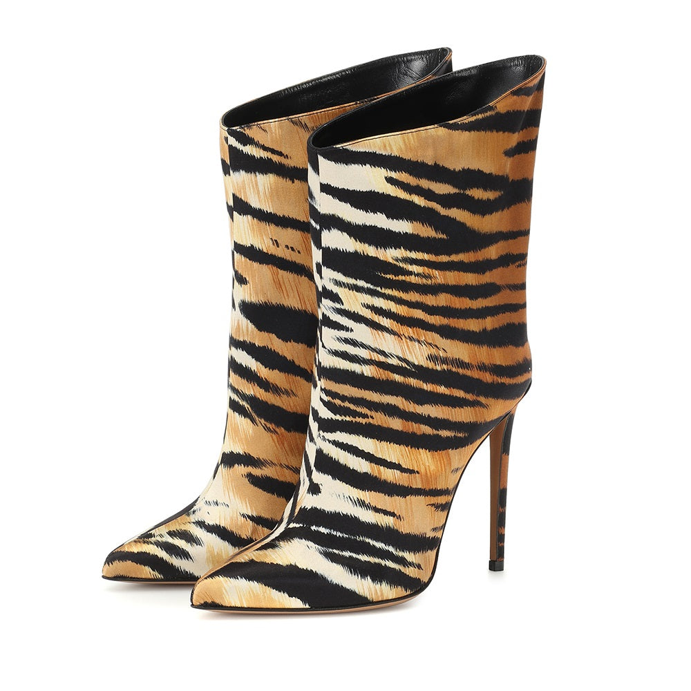 Women's Tiger Print Stiletto Heel Ankle Boots