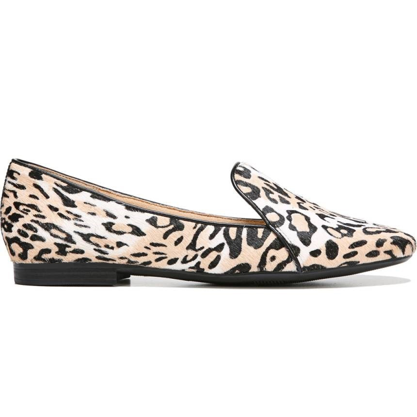 Khaki Horsehair Leopard Print Flats Loafers for Women