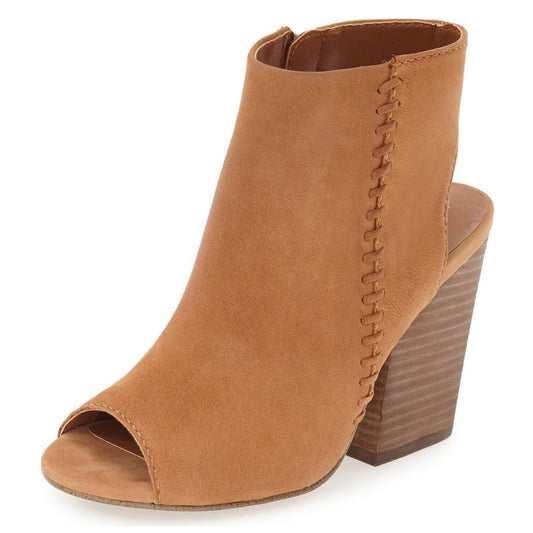 Women's Camel Peep Toe Booties Vintage Slingback Heeled Ankle Boots