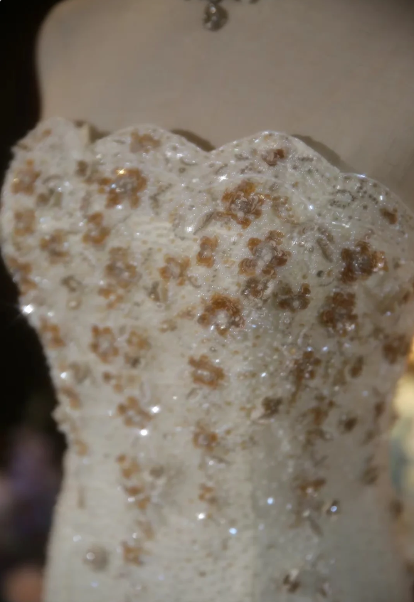 Elegant Ivory Strapless Beaded Floral Tulle Train Long Prom Dress Evening Dress P4301