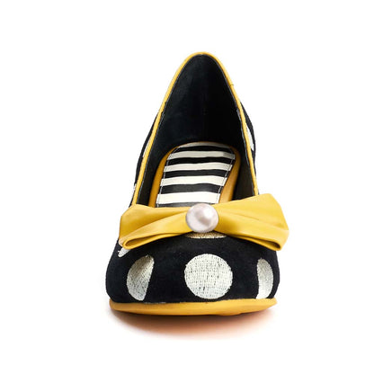 Black & White Polka Dot Round Toe Cone Heel Pumps for Shopping