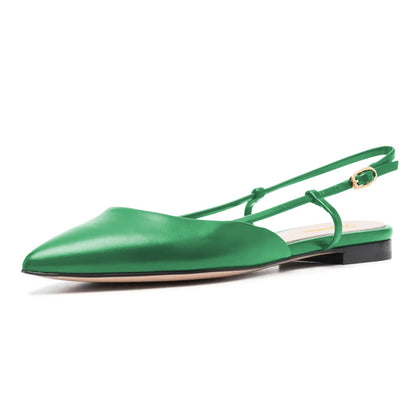 Women's Classic Green Vegan Leather Slingback Pointed Toe Flats