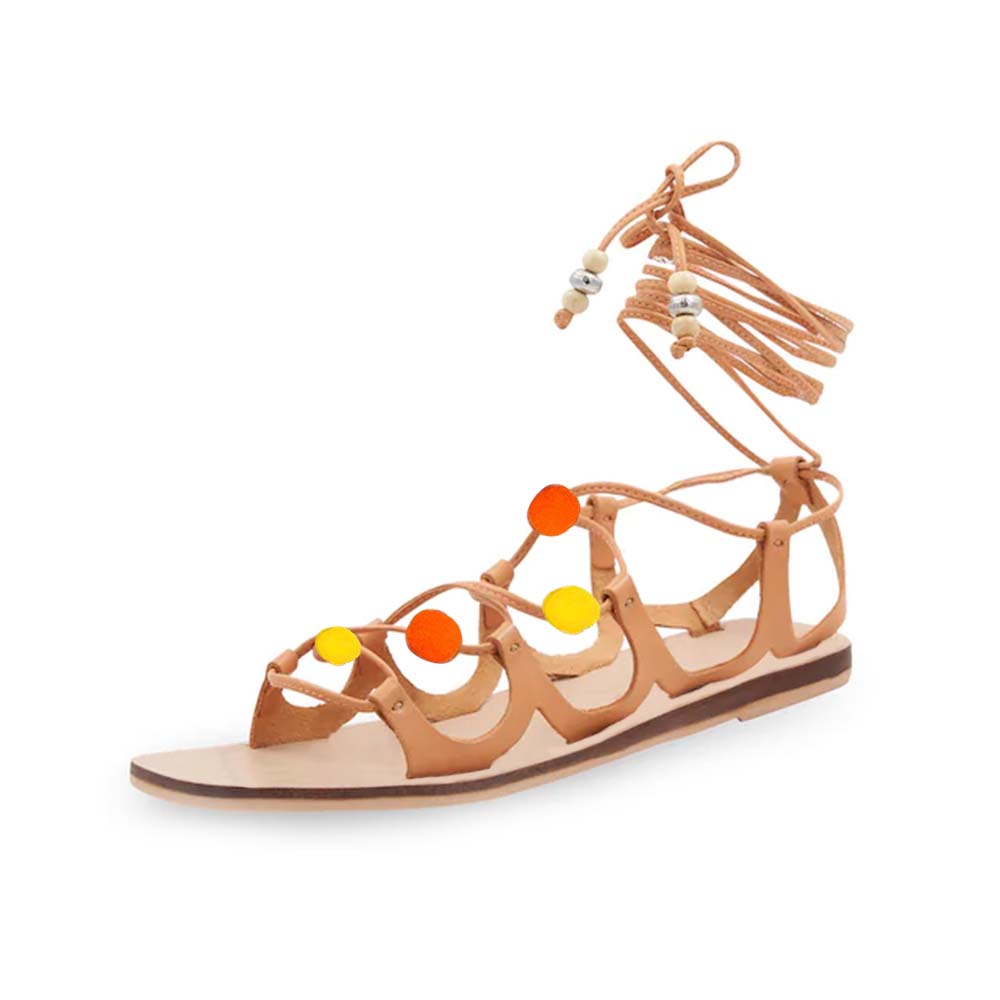 Multicolor  Gladiator Sandals Hallow Lace Up Ankle Strap Flats Sandals