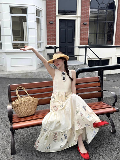 New Fashion Floral Design Beach Holiday A-line Sleeveless Vintage Dress TP3318