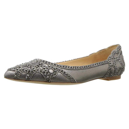 Elegant Mesh Slip-on Low Heels Pointed Toe Rhinestone Ballet Flats