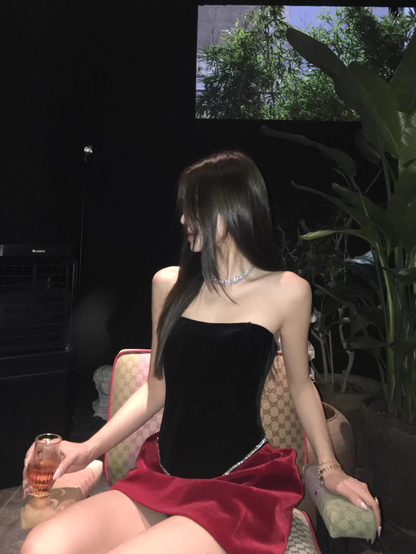 New Red & Black Patchwork Design A-line Strapless Party Dress Homecoming Dress TP3910