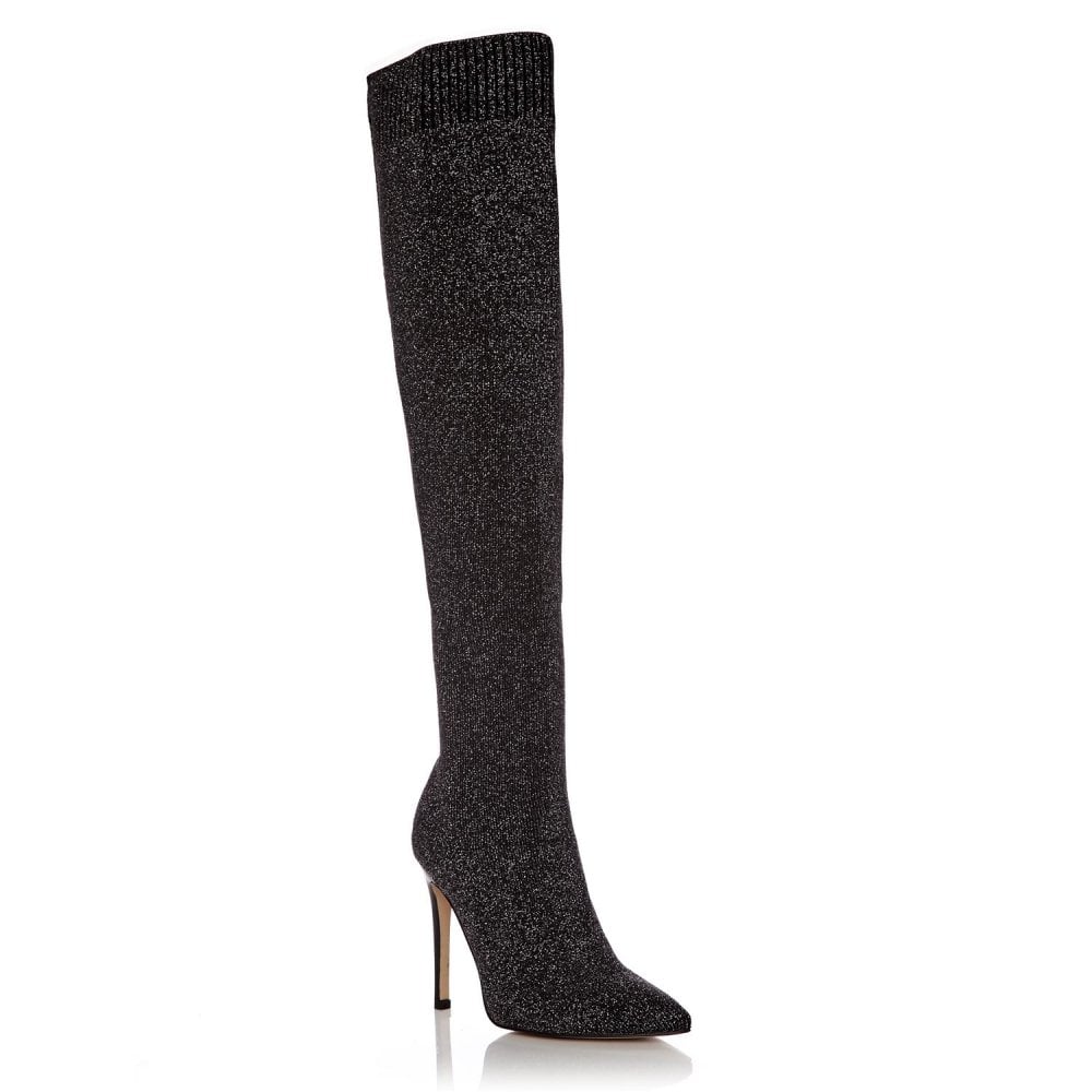 Black Fabric Stiletto Heels Long Boots Fashion Knee High Boots
