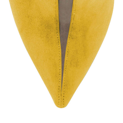 Yellow Vegan Suede Pointed Toe Cut Out Heeled Ankle Boots