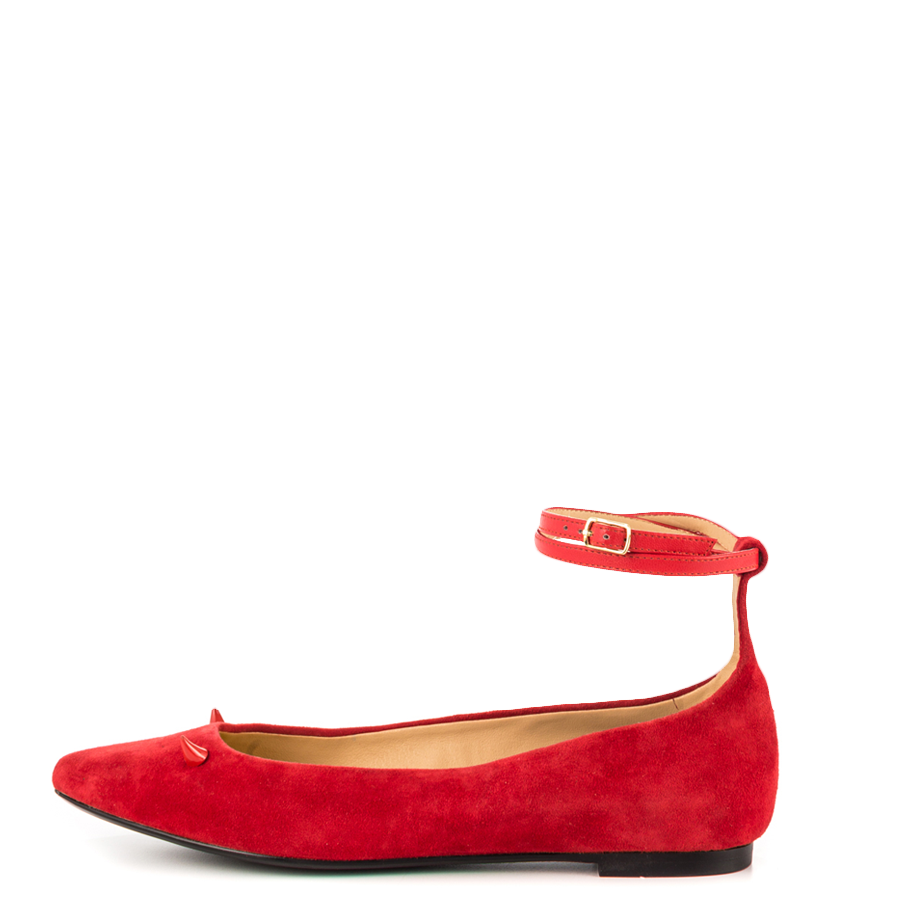 Red Vegan Suede Shoes Ankle Strap Little Demon Comfortable Flats