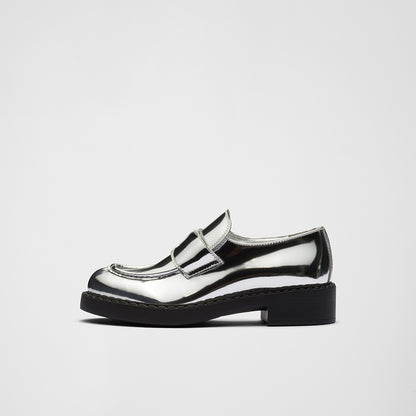 Silver Vegan Leather Round Toe Block Heel Platform Loafers