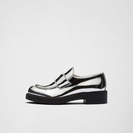 Silver Vegan Leather Round Toe Block Heel Platform Loafers