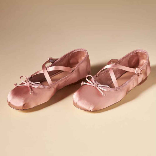 Pink Satin Round Toe Criss-Cross Strappy Bow Slip-On Ballet Flats