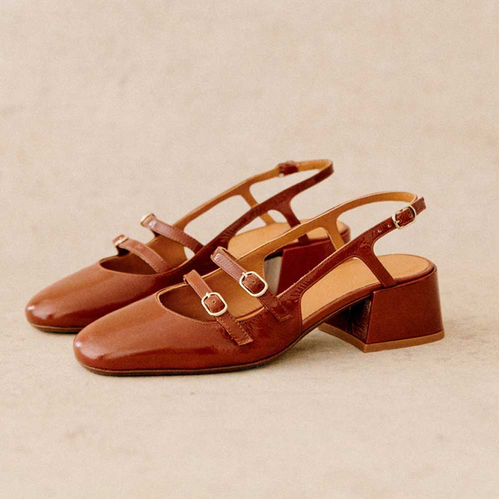 Vegan Leather Square Toe Chunky Heel Buckle Loafers in Brown