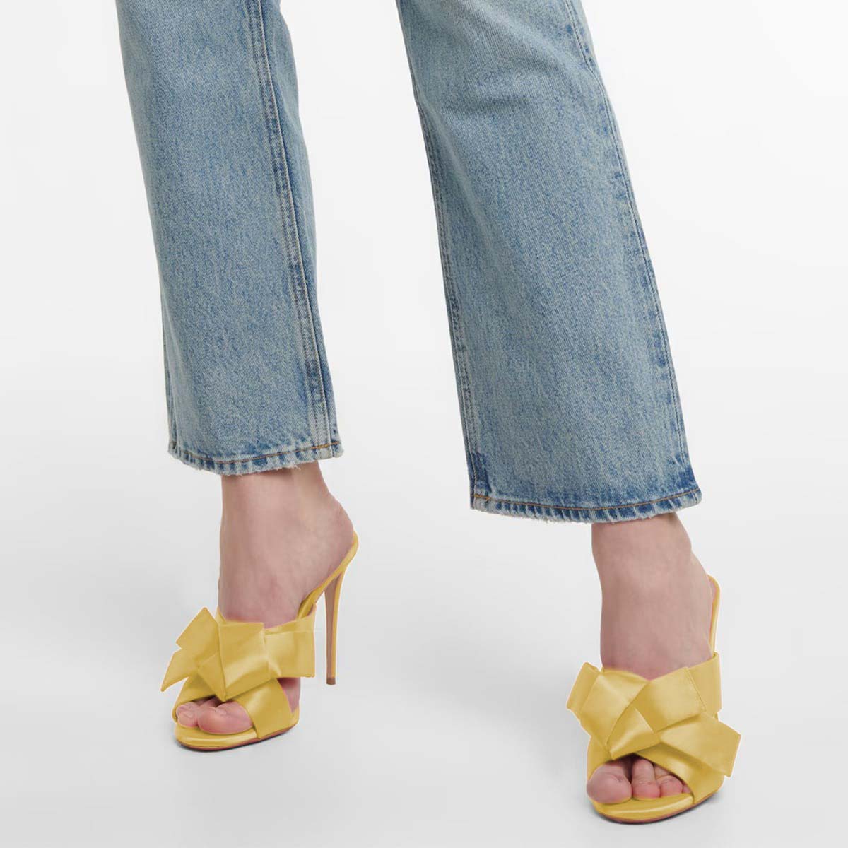 Women's Open Round Toe Knotted High Heel Mules in Yellow