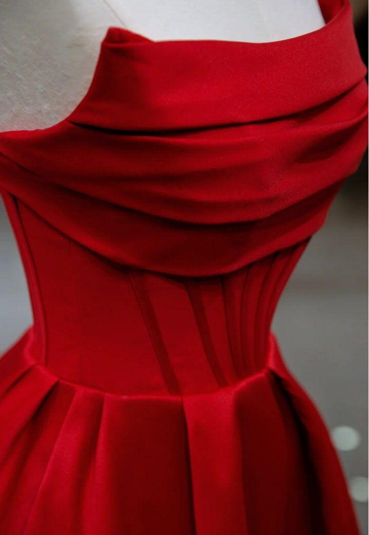 Stylish Red Satin Backless Pleated A Line Evening Gown Prom Dress