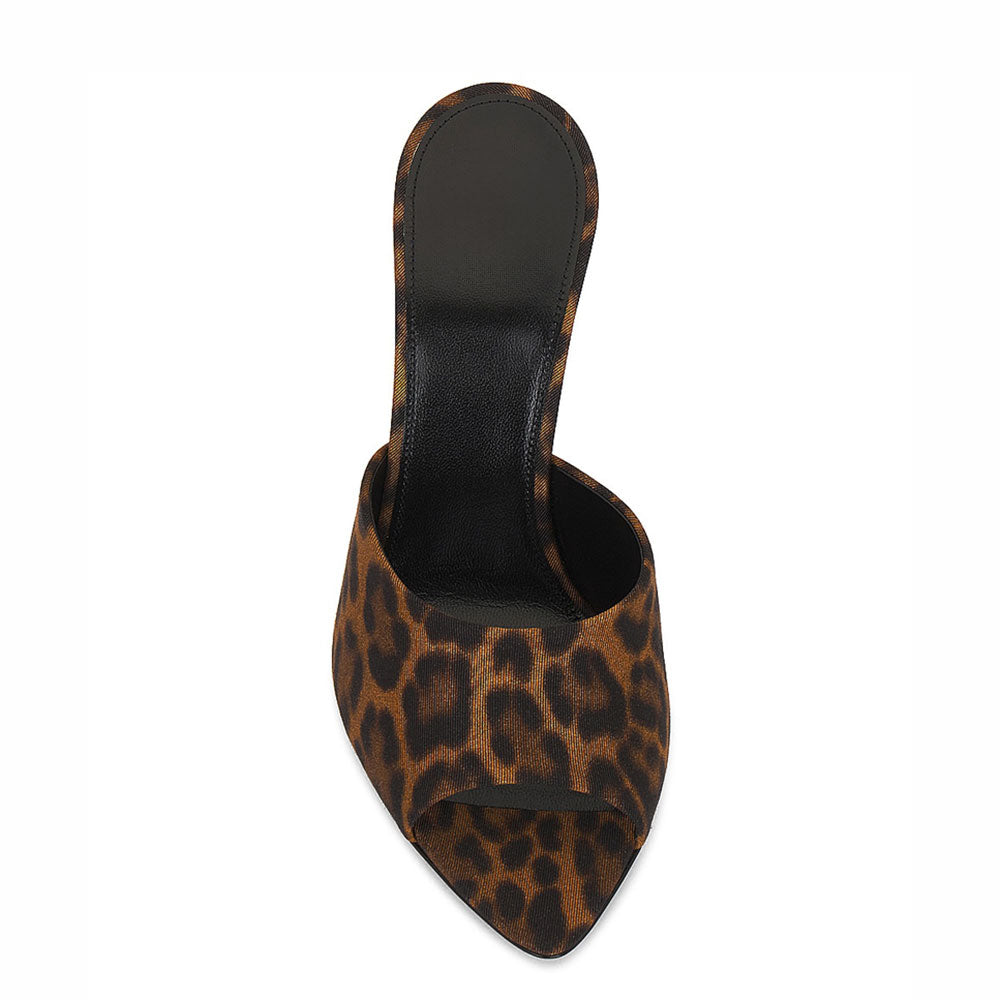 Black & Brown Leopard Print Pointy Toe Stiletto Heel Mules Sandals