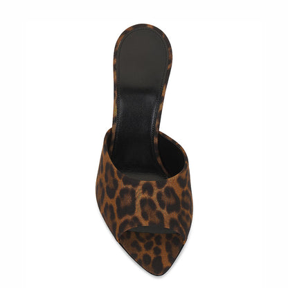 Black & Brown Leopard Print Pointy Toe Stiletto Heel Mules Sandals