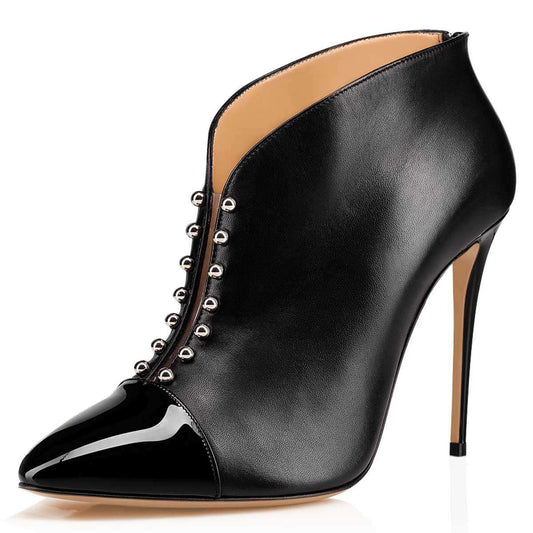 Black Pointy Toe Studs Stiletto Heel Ankle Boots