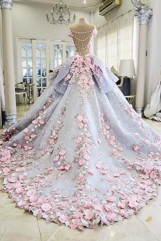 Ball Gown Floral Wedding Dress With Court Train,WW041