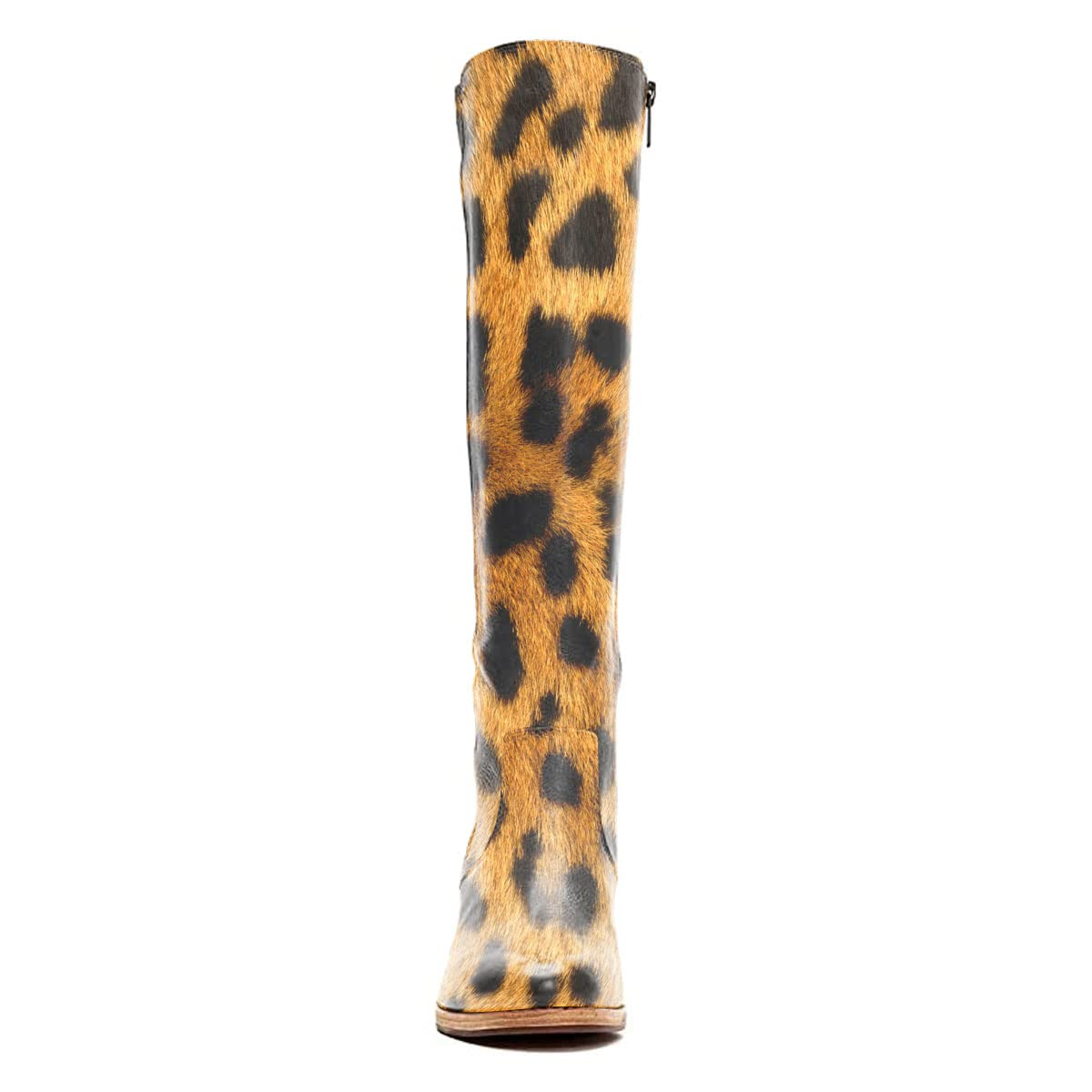 Women's Leopard Print Wedge Heel Side Zipper Knee High Boots