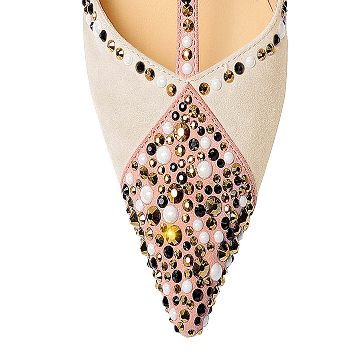 Beige Faux Suede Closed Toe Studded High Heel Mules for Women