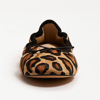 Tan Round Toe Bow Accent Elastic Top Line Leopard Flats by FSJ