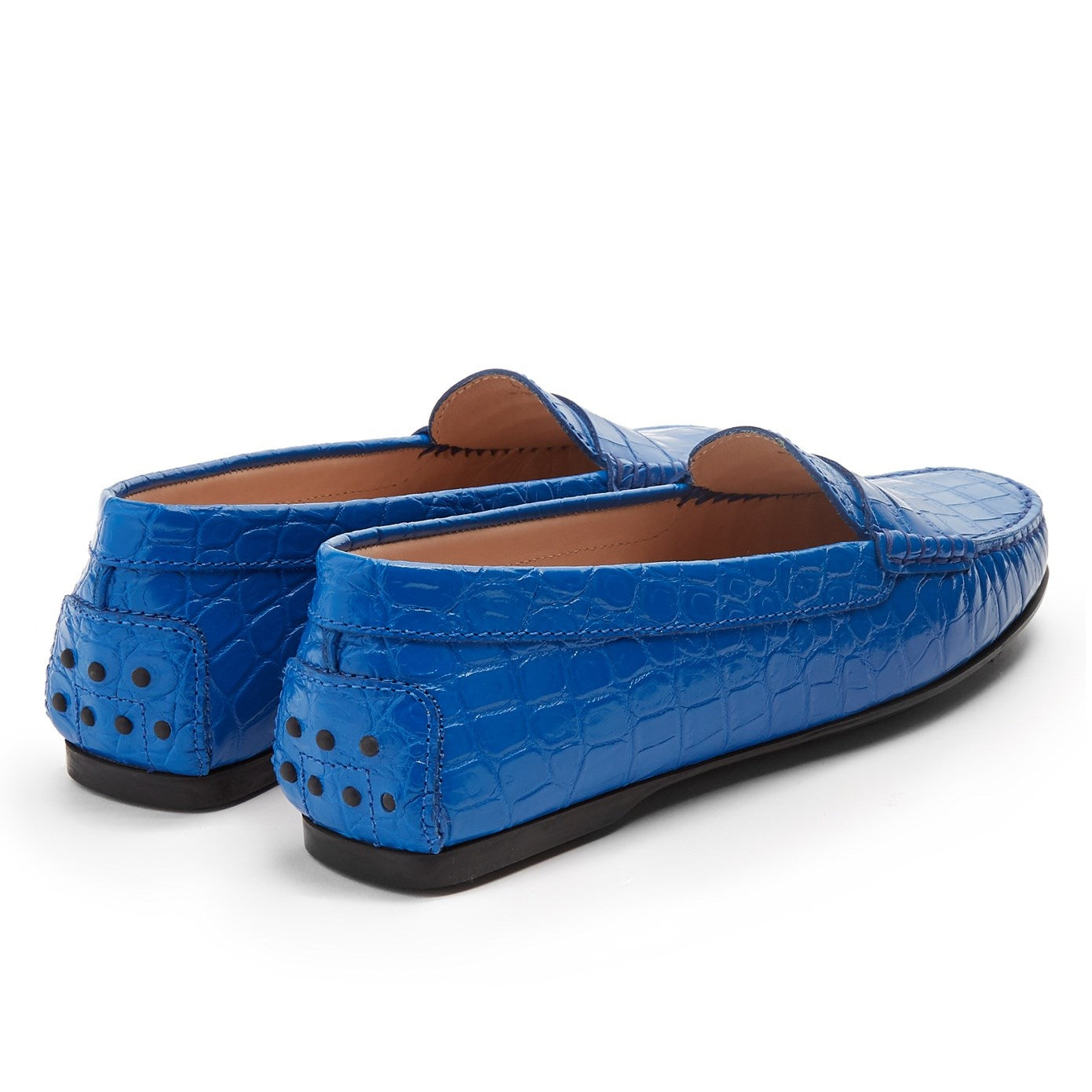 Blue Croco Embossed Round Toe Casual Flats Penny Loafers for Women