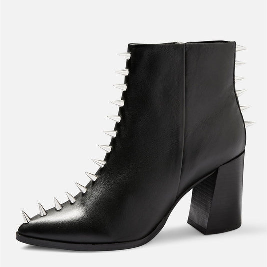 Black Chunky Heel Ankle Boots with Rivets