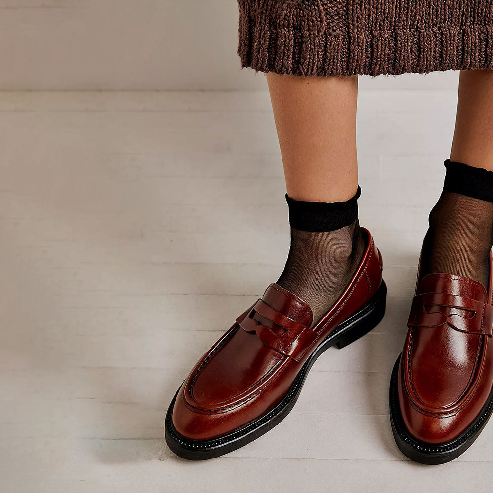 Brown Faux Leather Round Toe Flat Slip-On Womens Loafers