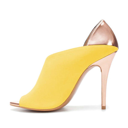Yellow and Black Open Toe Cut Out Stiletto Heels Pumps