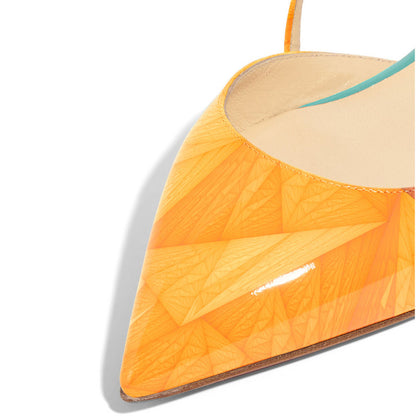 Orange Patent Leather Printed Crisscross Strap Pointed Toe Flats