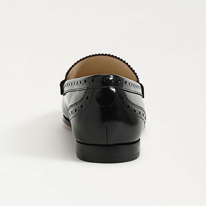 Black and Dark Brown Closed-Toe Perforated Flat Horsebit Loafers