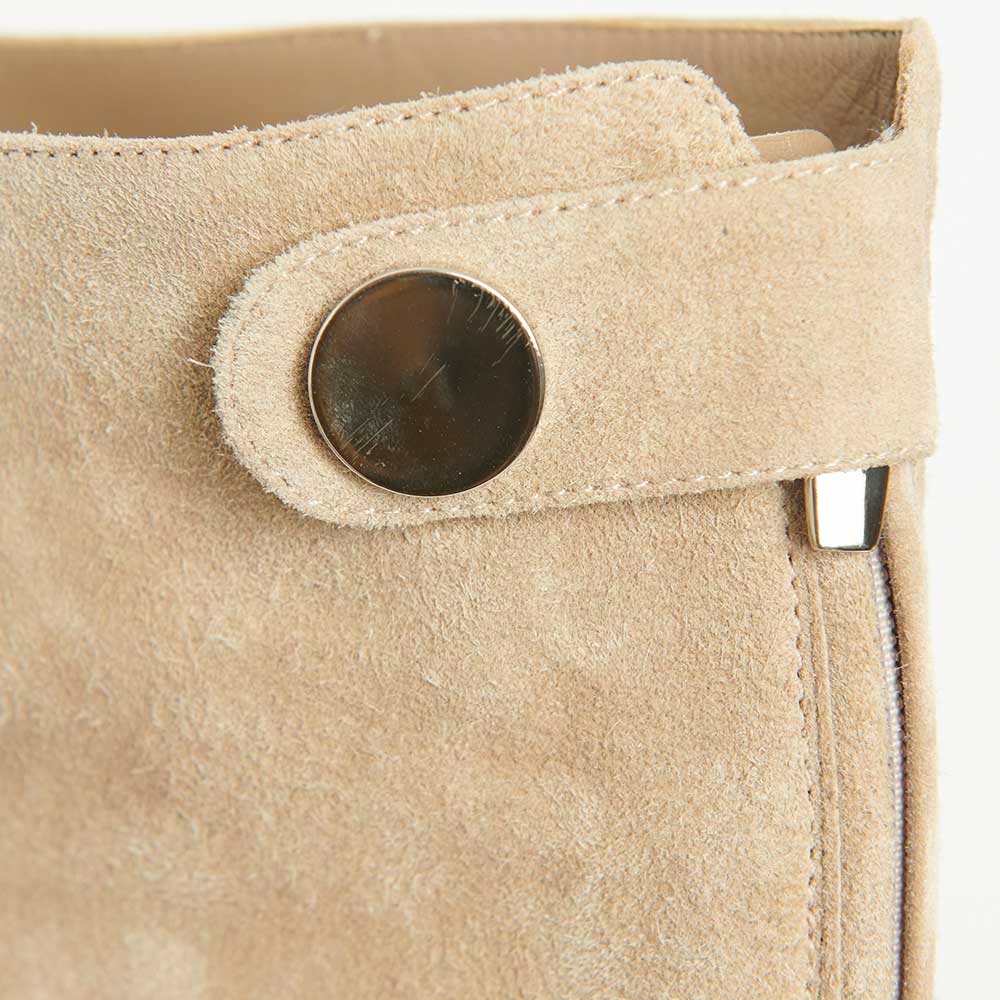 Beige Vegan Suede Pointed Toe Back-Zipper Block Heel Knee High Boots