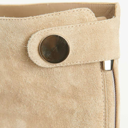 Beige Vegan Suede Pointed Toe Back-Zipper Block Heel Knee High Boots