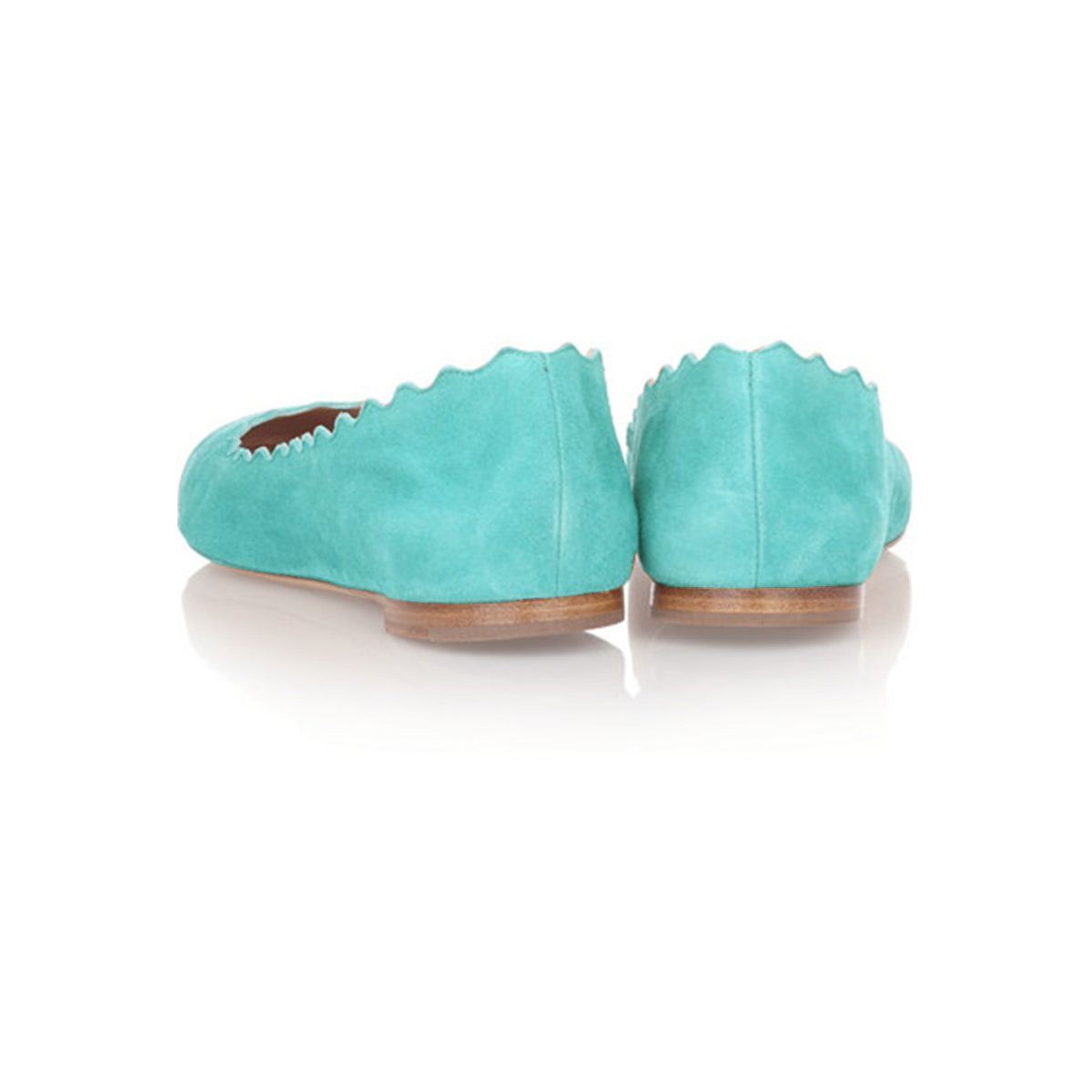 Women's Adorable Turquoise Round Toe Scalloped Edge Flats