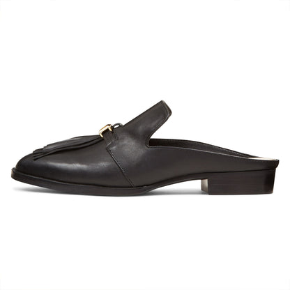 Black Pointed Toe Comfy Flats Fringe Mule Loafers for Women