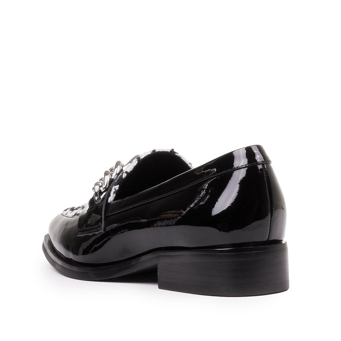 Black Houndstooth Patchwork Chain Decor Classic Women's Loafers