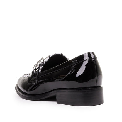 Black Houndstooth Patchwork Chain Decor Classic Women's Loafers