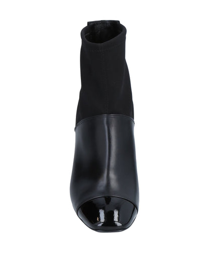 Black Patchwork Detail Chunky Heel Ankle Boots