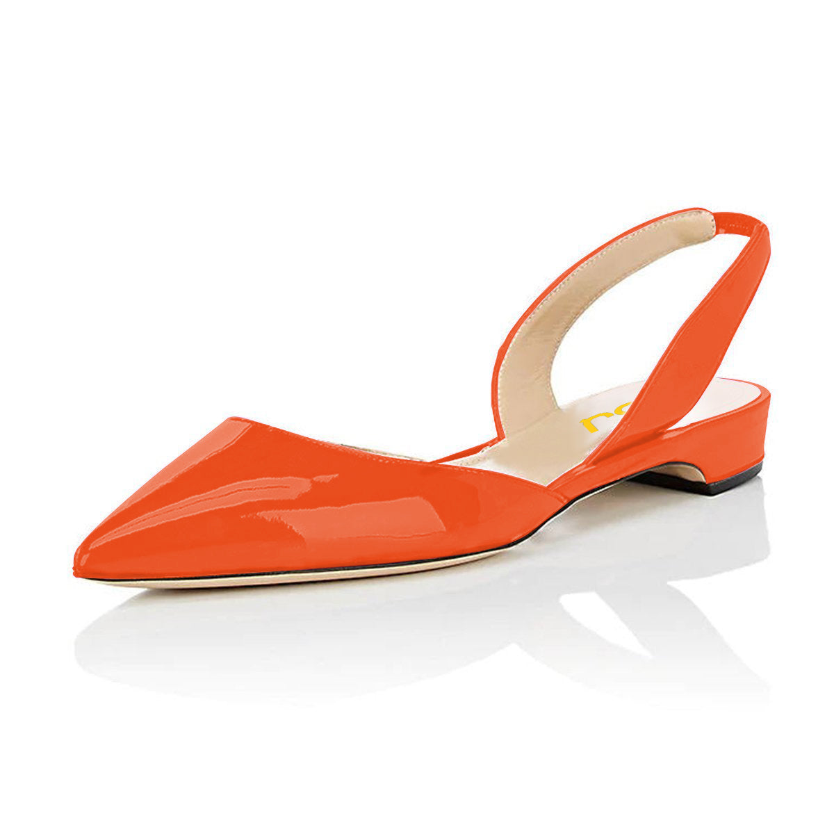 Orange Patent Leather Slingback Shoes Pointy Toe Comfortable Flats