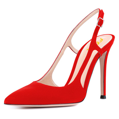 Women's Red Pointed Toe Heels Buckle Slingback Pumps