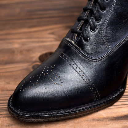 Vintage Lace-Up Almond Toe Spool Heel Mid Calf Boots in Black