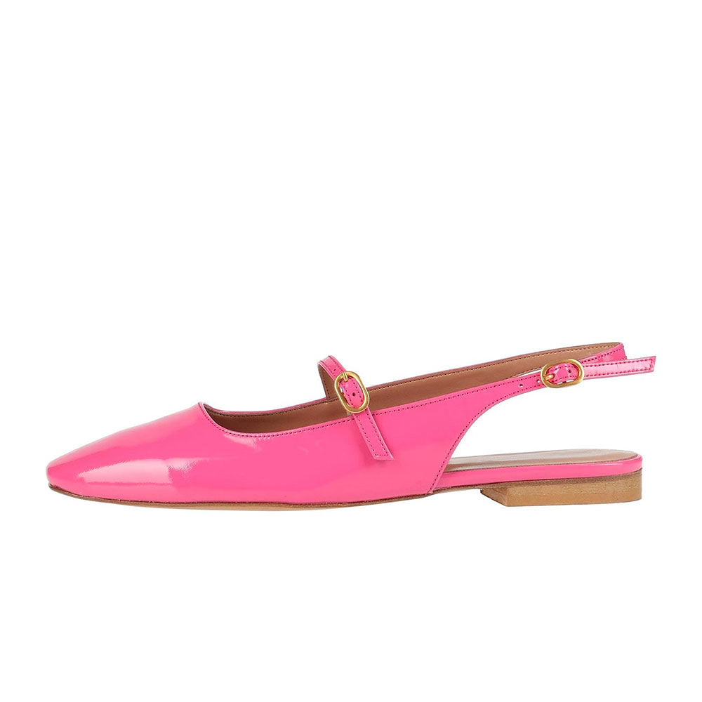 Pink Patent Leather Pointed Toe Slip-On Mary Jane Slingback Flats
