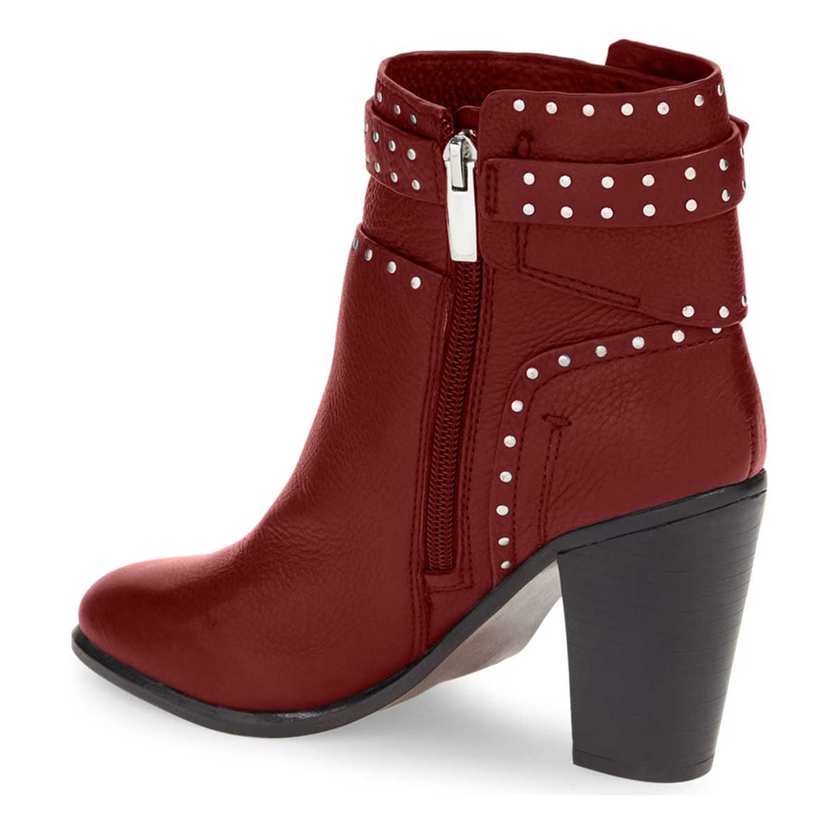 Women's Red Round Toe Studs Chunky Heel Ankle Boots