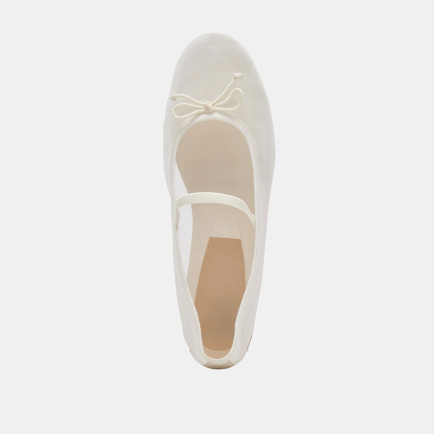 Ivory Mesh Bow Tie Slip-On Round Toe Ballet Flats with Straps