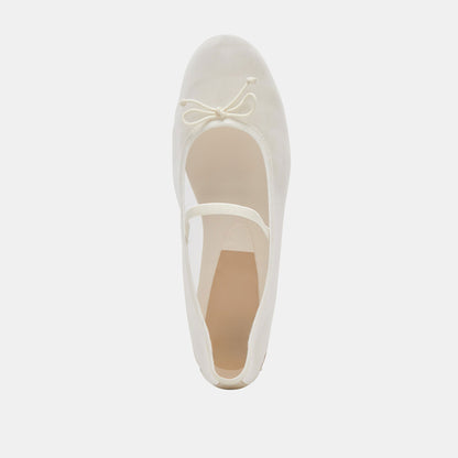 Ivory Mesh Bow Tie Slip-On Round Toe Ballet Flats with Straps