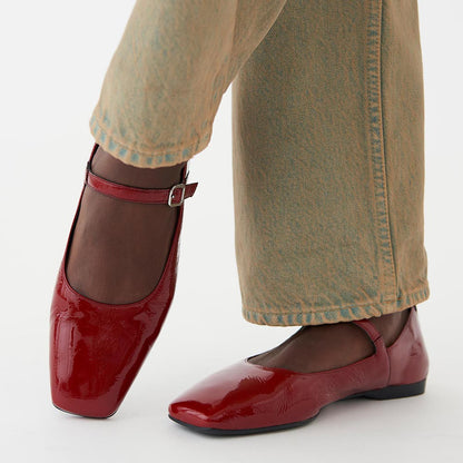 Classic Red Patent Leather Flats Square Toe Mary Jane Shoes