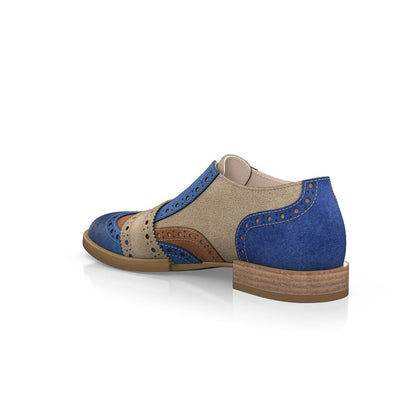 Blue & Khaki Vegan Suede Women's Loafers Brogue Vintage Shoes