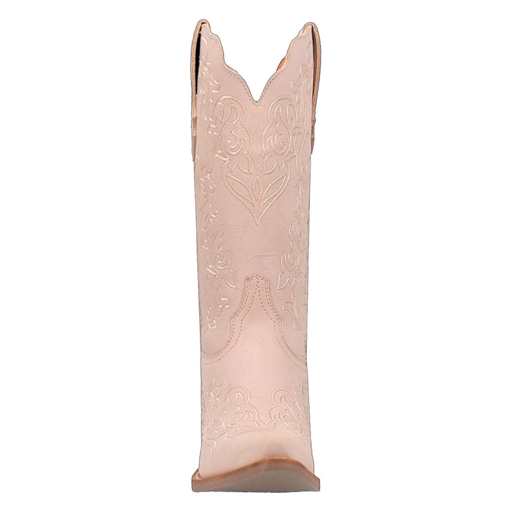 Pink Snip Toe Embroidered Mid-Calf Heeled Cowboy Boots for Women